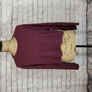 PINK Burgundy Cropped Long Sleeve T-Shirt Size L
